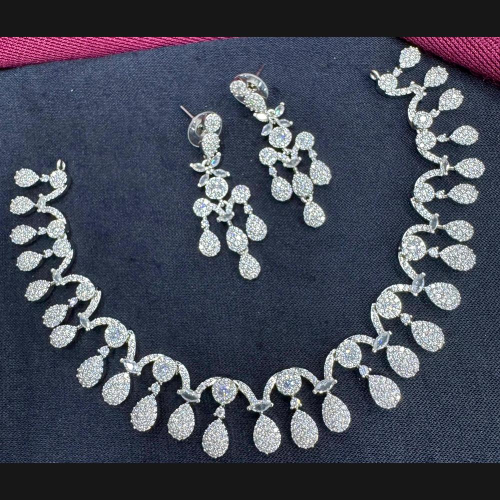 Manisha Jewellery Silver Plated American Diamonds Necklace Set