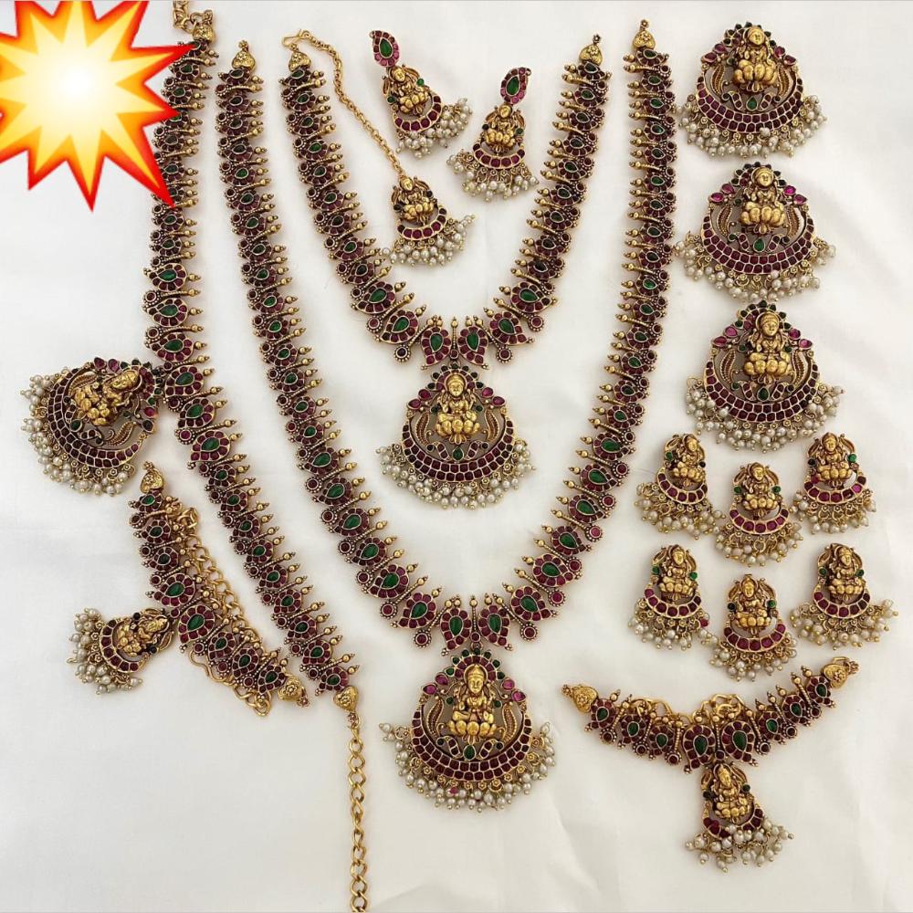 Manisha Jewellery Gold Plated Pota Stone And Temple Bridal Necklace Set