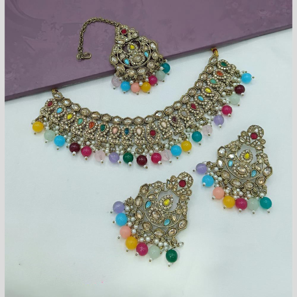 Manisha Jewellery Gold Plated Pota Stone And Pearl Necklace Set