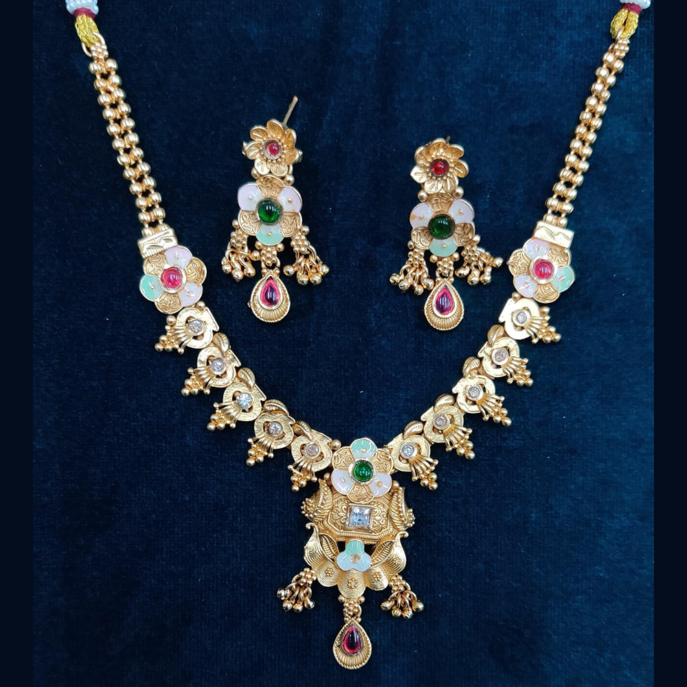 Manisha Jewellery Gold Plated Pota Stone And Meenakari Necklace Set