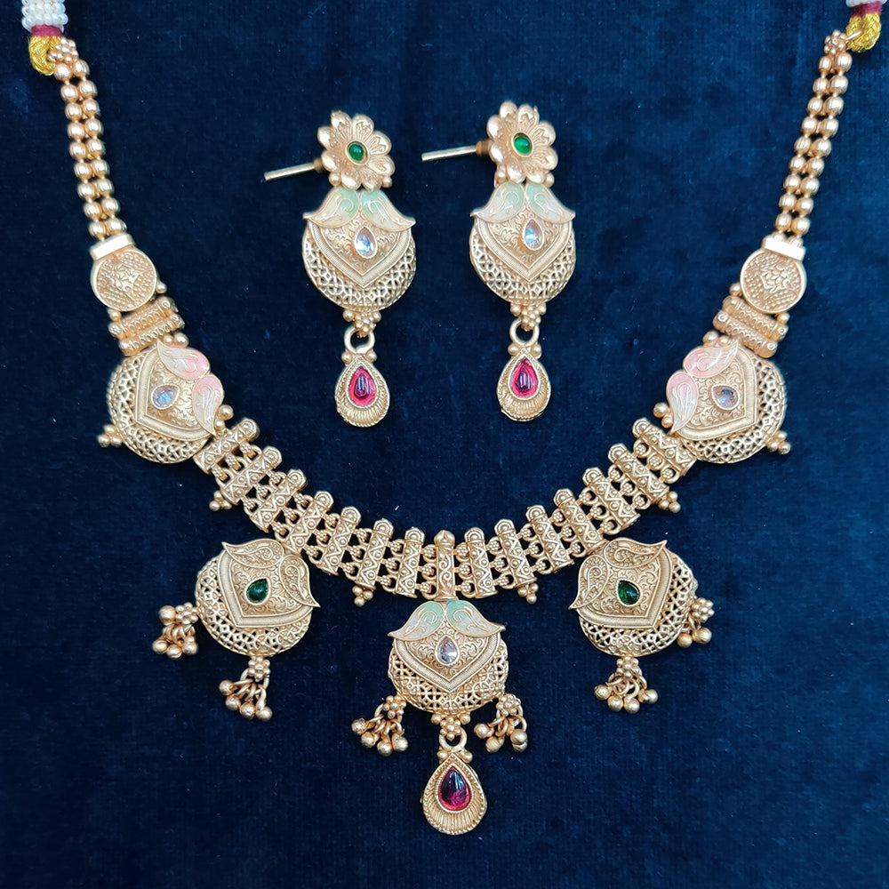 Manisha Jewellery Gold Plated Pota Stone And Meenakari Necklace Set