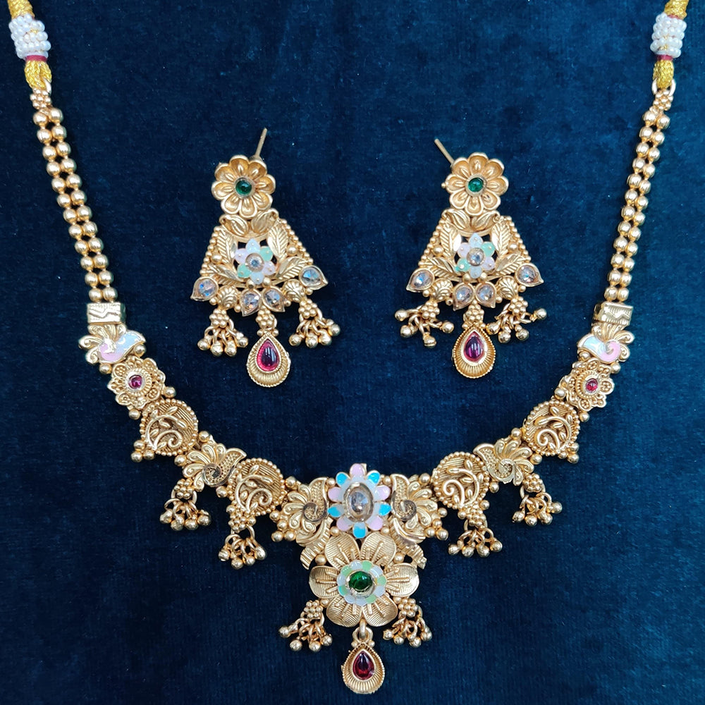 Manisha Jewellery Gold Plated Pota Stone And Meenakari Necklace Set