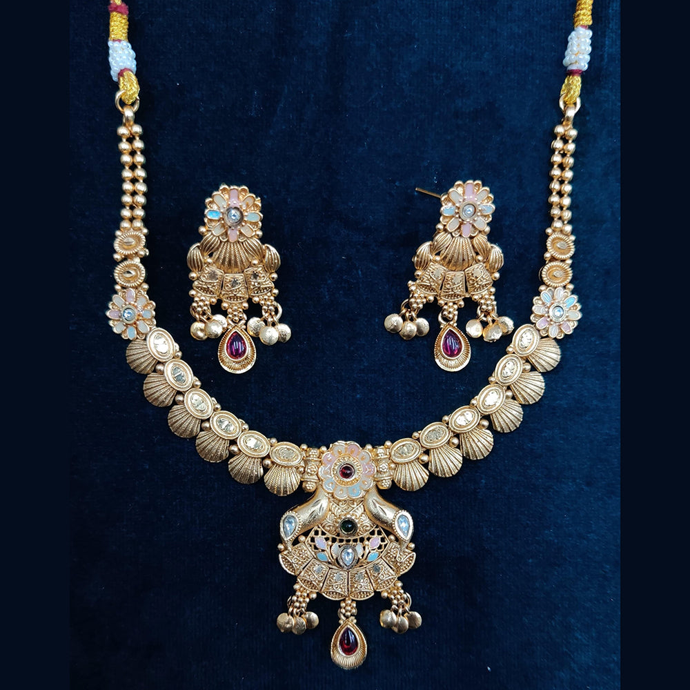 Manisha Jewellery Gold Plated Pota Stone And Meenakari Necklace Set