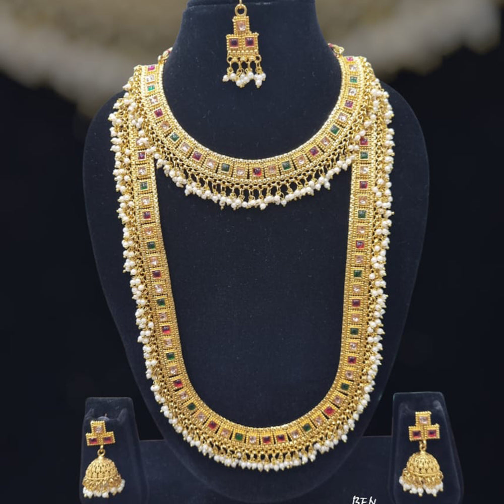 Manisha Jewellery Pota Stone And Pearl Double Necklace Set