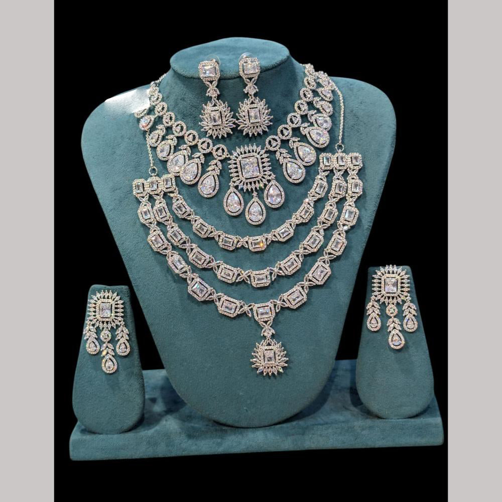 Manisha Jewellery Silver Plated American Diamonds Double Necklace Set