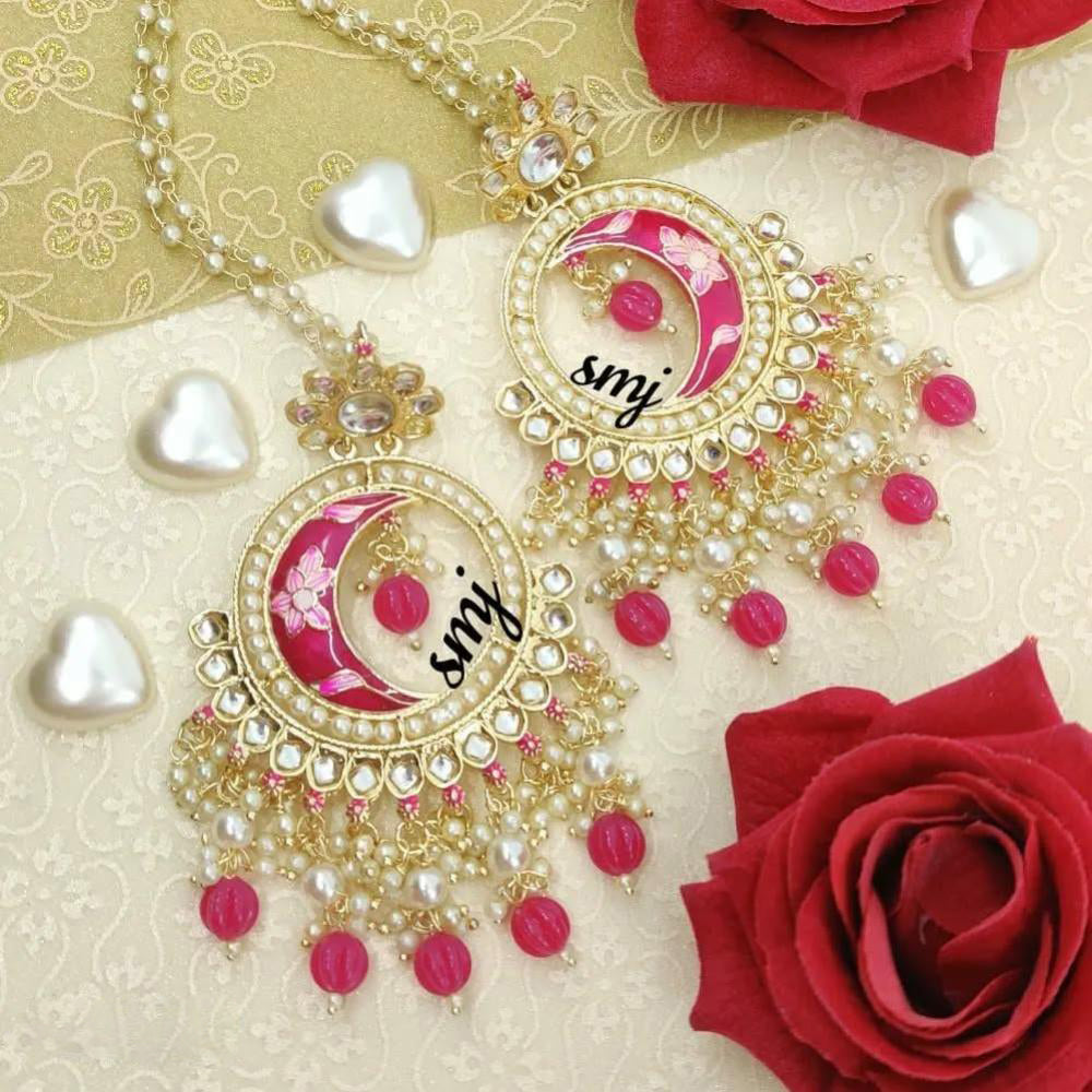 Manisha Jewellery Gold Plated Kundan Stone And Beads Dangler Earrings With Kanchain
