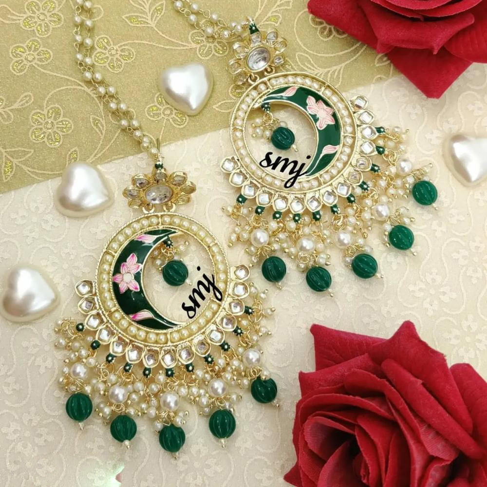 Manisha Jewellery Gold Plated Kundan Stone And Beads Dangler Earrings With Kanchain