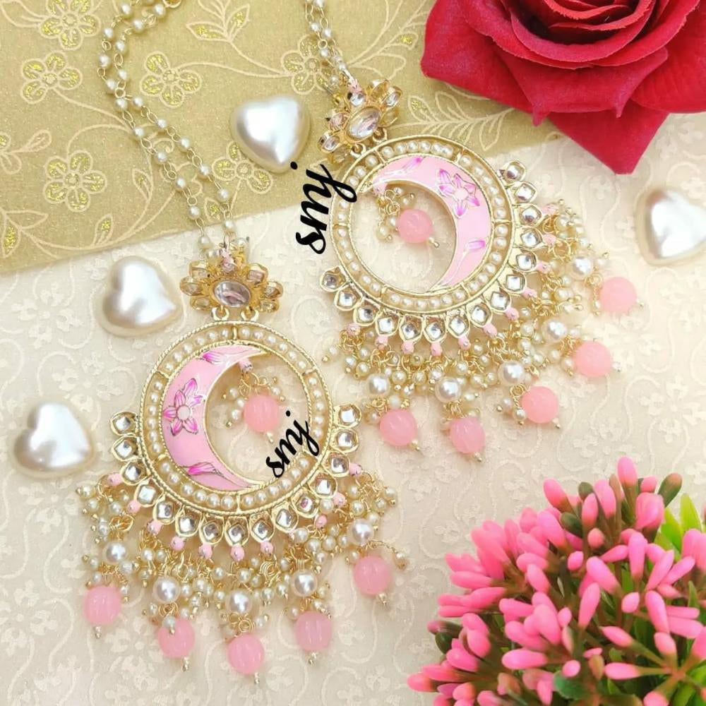 Manisha Jewellery Gold Plated Kundan Stone And Beads Dangler Earrings With Kanchain