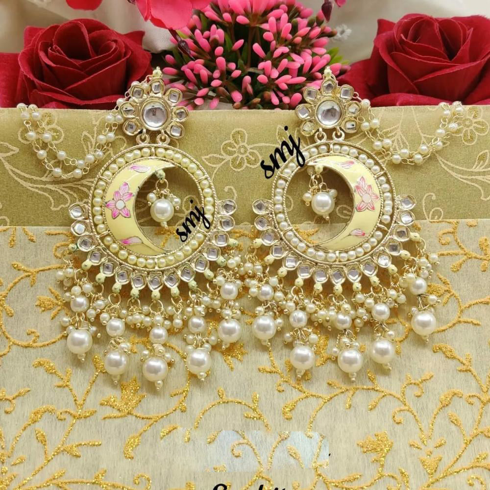 Manisha Jewellery Gold Plated Kundan Stone And Beads Dangler Earrings With Kanchain