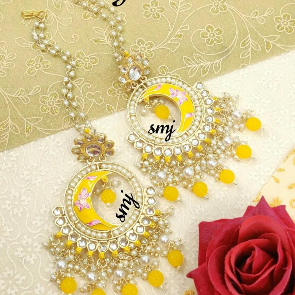 Manisha Jewellery Gold Plated Kundan Stone And Beads Dangler Earrings With Kanchain
