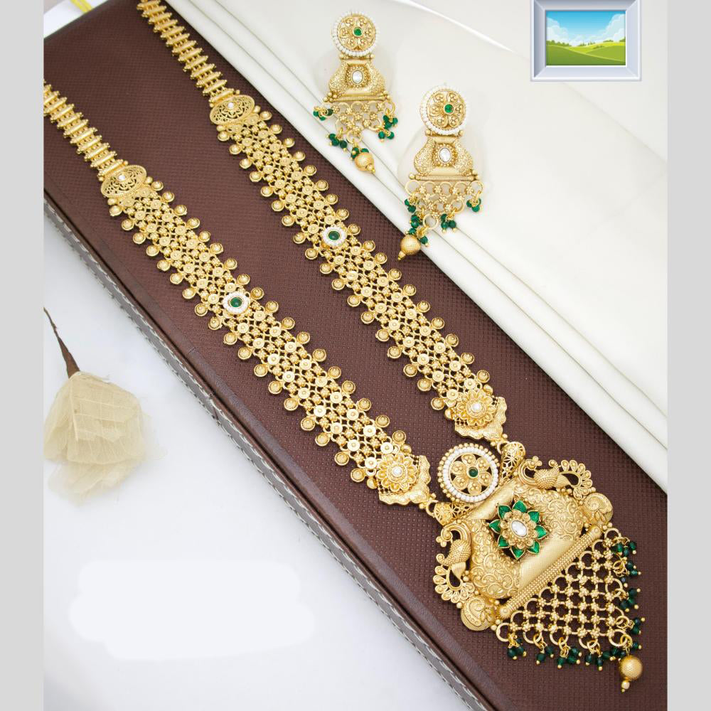 Manisha Jewellery Pota Stone And Pearl Long Necklace Set