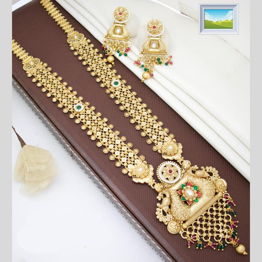 Manisha Jewellery Pota Stone And Pearl Long Necklace Set