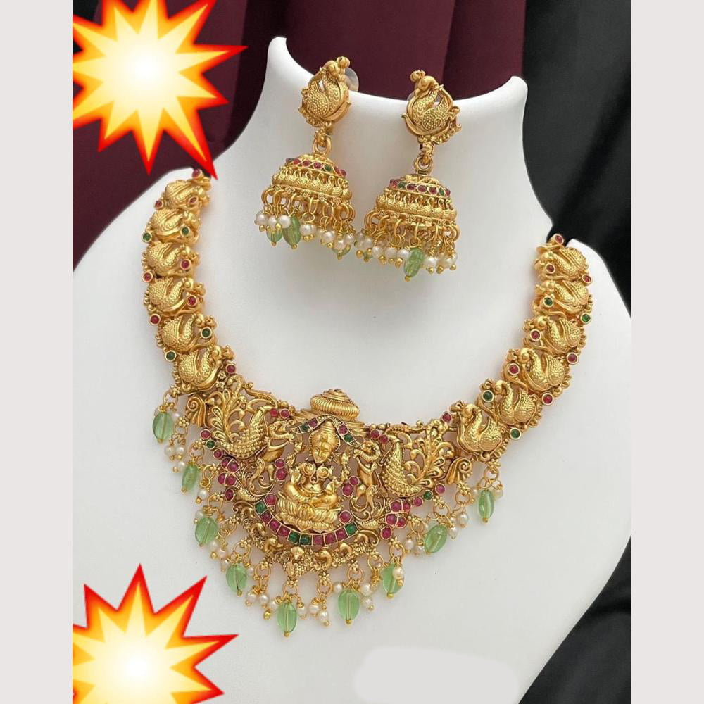 Manisha Jewellery Antique Adorned Pota Stone And Pearls Temple Necklace Set