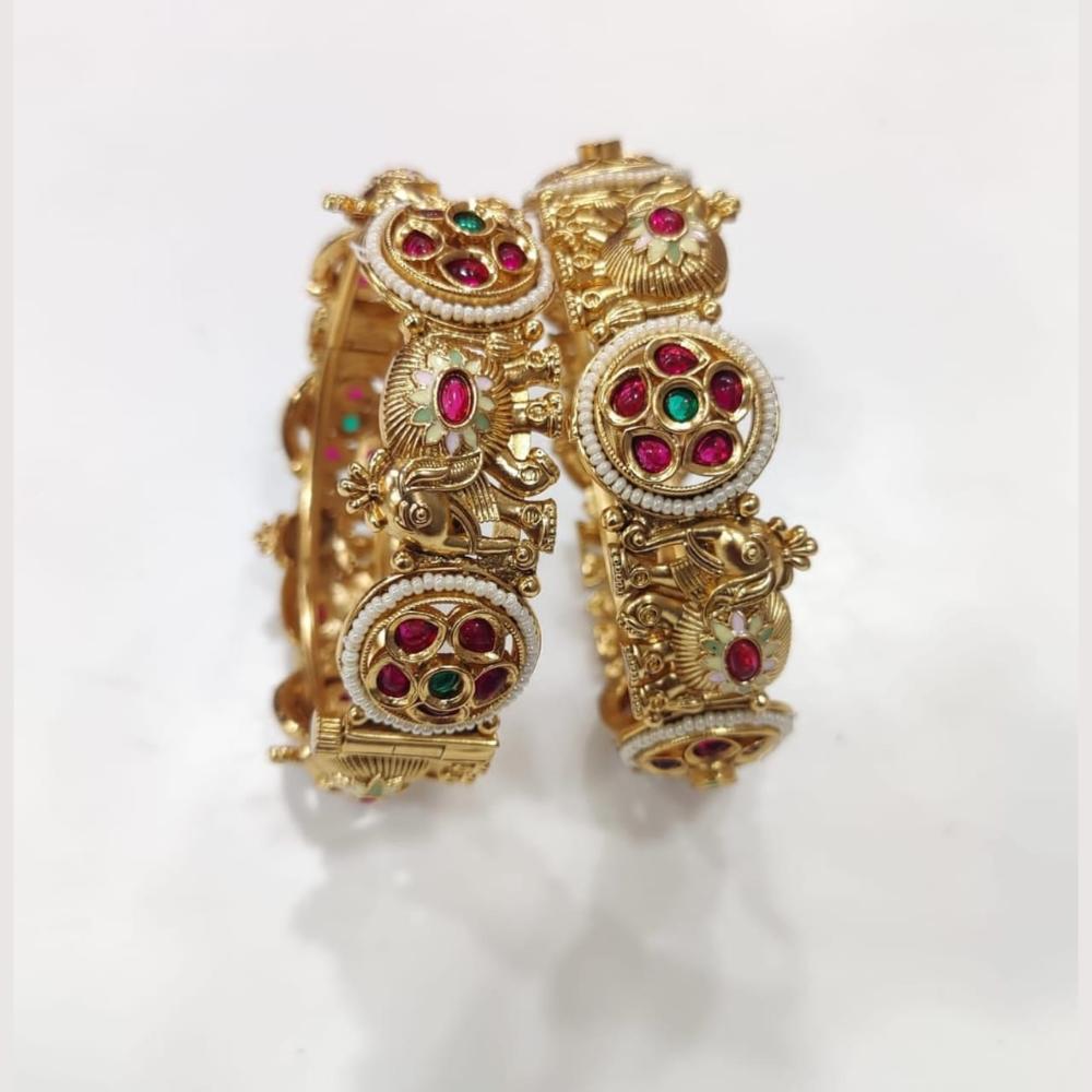 Manisha Jewellery Antique Pota Stone And Pearl Openable Bangles Set