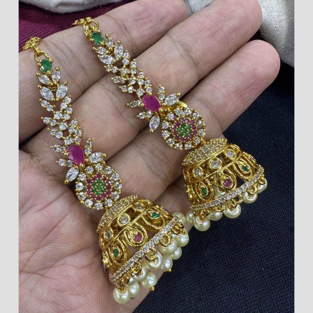 Manisha Jewellery Traditional Twist Austrain Stone And Pearl Jhumki Earrings With Kanchain