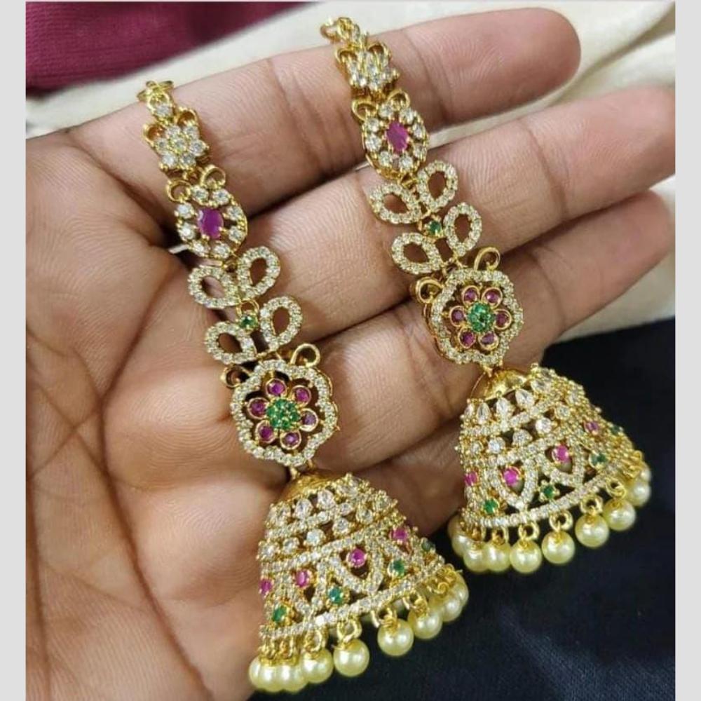 Manisha Jewellery Traditional Twist Austrain Stone And Pearl Jhumki Earrings With Kanchain