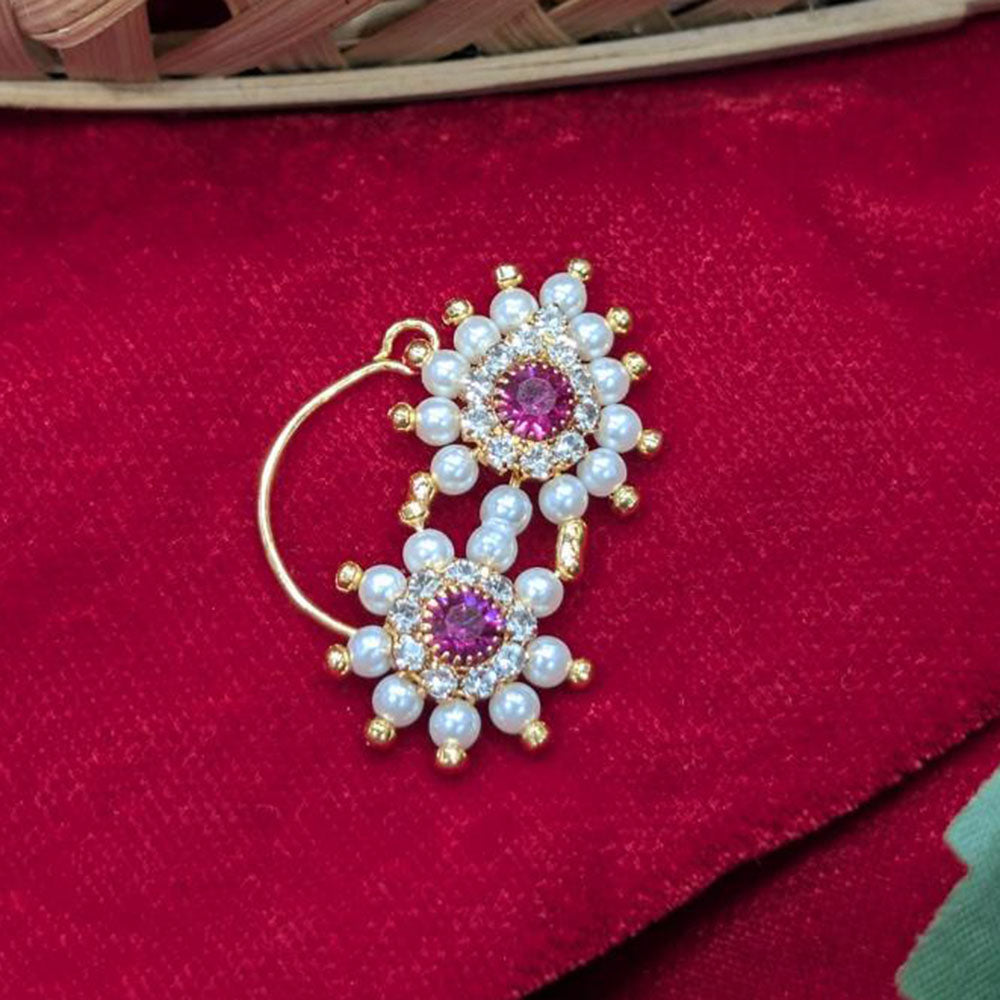 Manisha Jewellery Pearl‑Cluster Floral Teardrop Nose Ring
