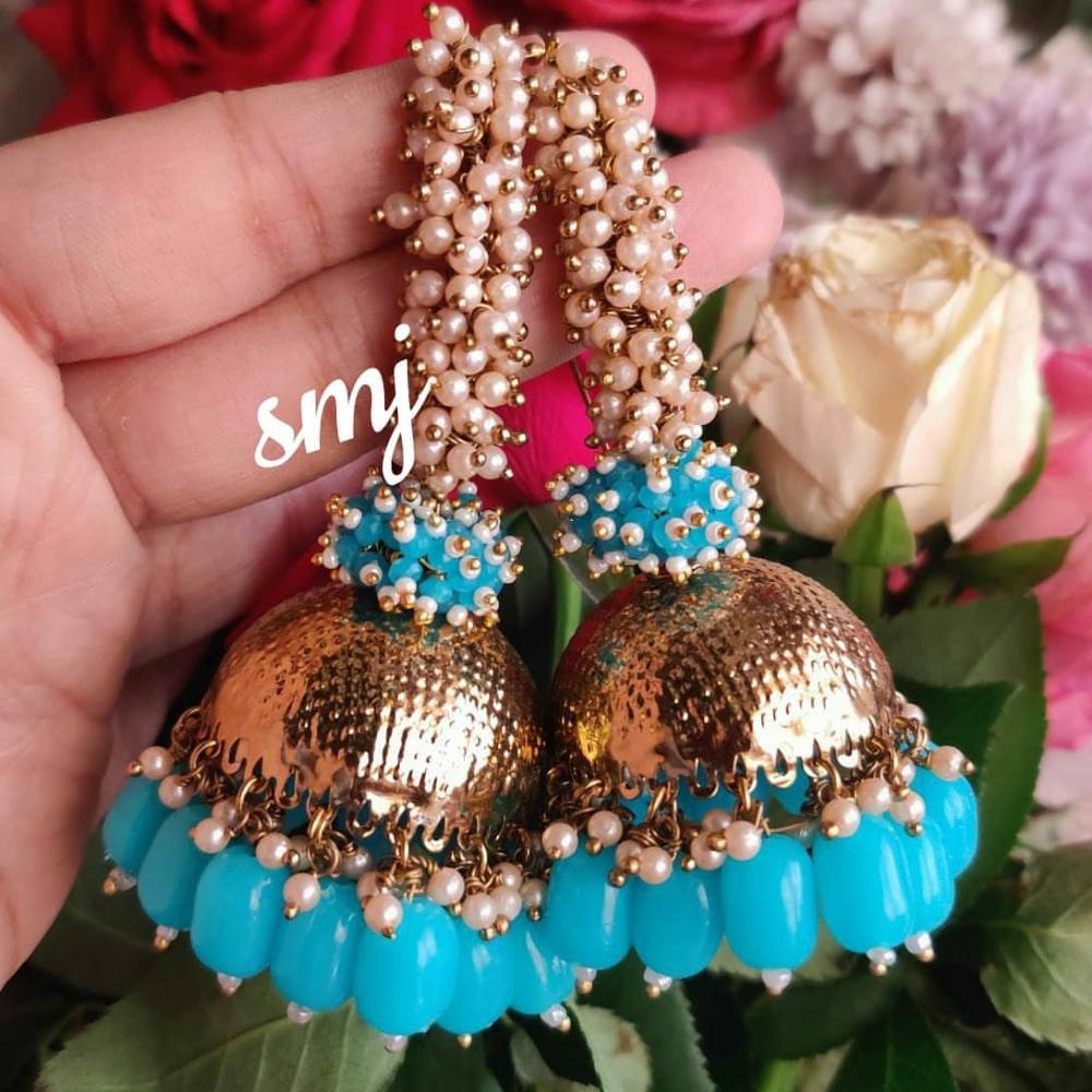 Manisha Jewellery Antique Finish Gold Dome Jhumka with Beads and Pearl Cluster Drops