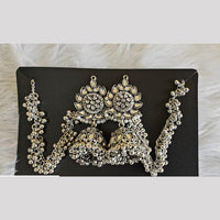 Manisha Jewellery Oxidized Floral Jhumki with Kan chain and Mini Bell Drops