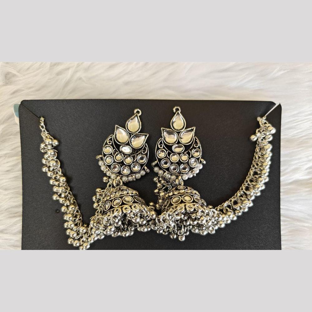 Manisha Jewellery Oxidized Jhumki with Kan chain and Mini Bell Drops