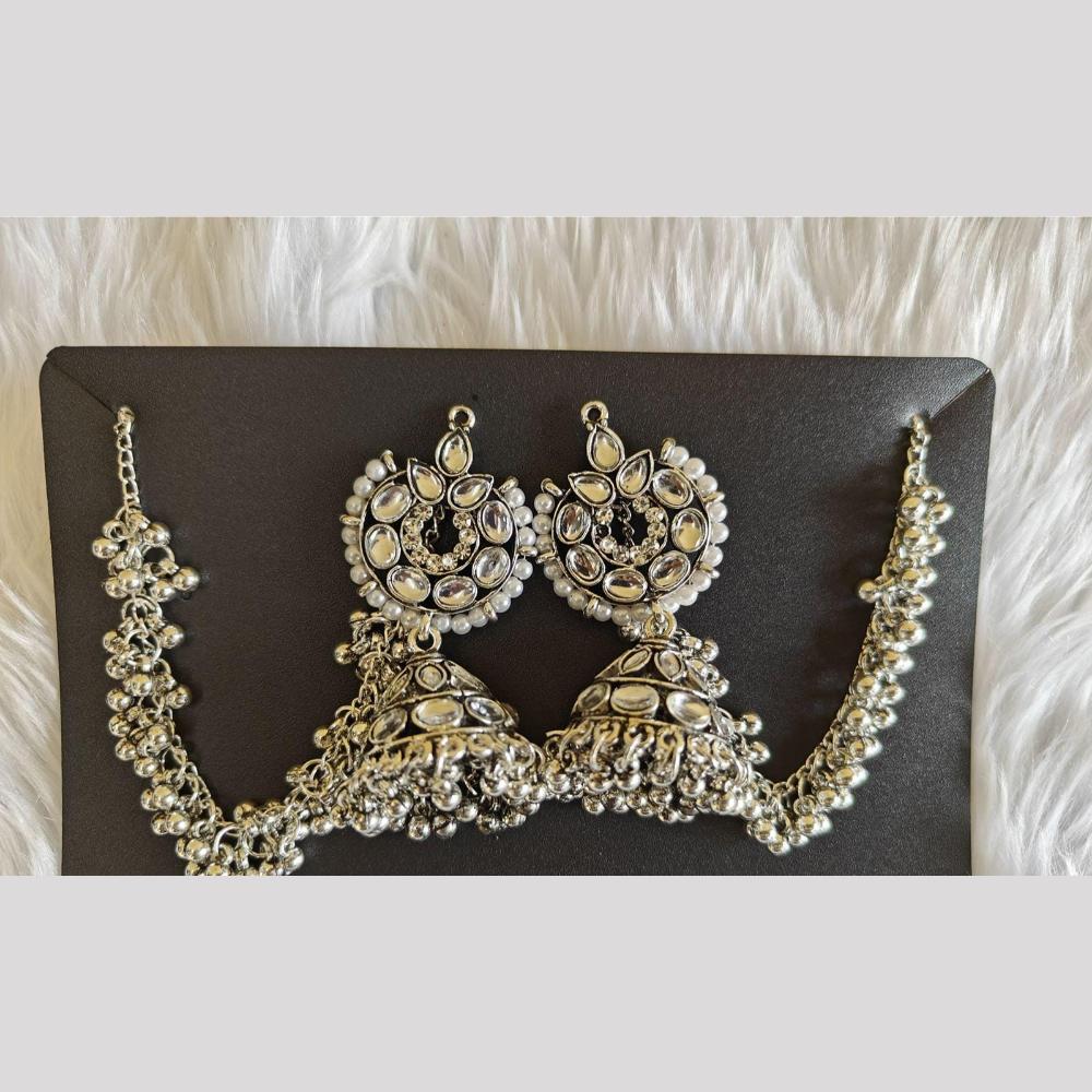 Manisha Jewellery Oxidized Jhumki with Kan chain and Mini Bell Drops