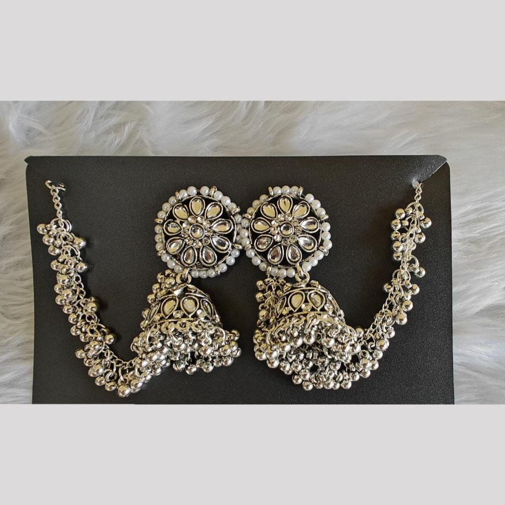 Manisha Jewellery Oxidized Jhumki with Kan chain and Mini Bell Drops