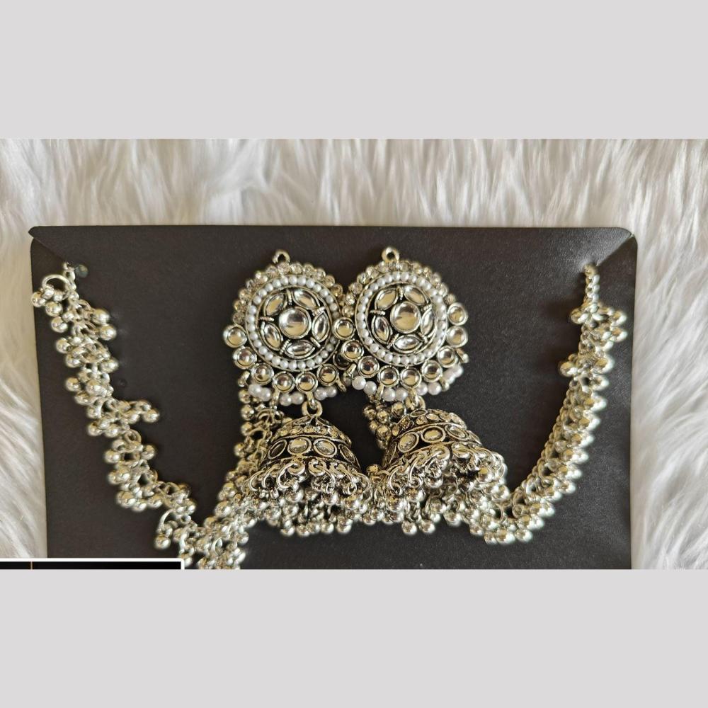 Manisha Jewellery Oxidized Jhumki with Kan chain and Mini Bell Drops