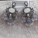 Manisha Jewellery Oxidized Jhumki with Teardrop Stone and Pearl Fringe