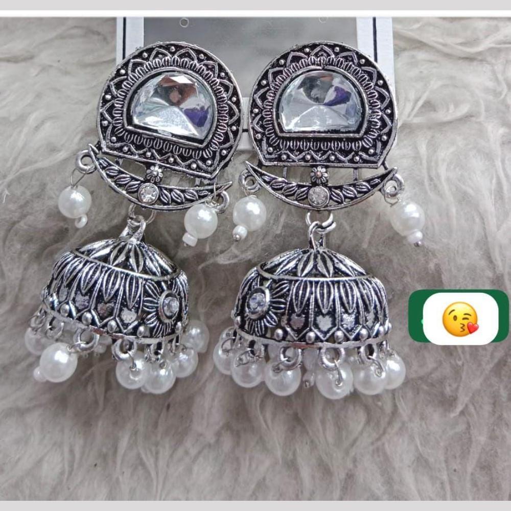 Manisha Jewellery Rhodium Glow Mirror Jhumkas with Pearl Drop