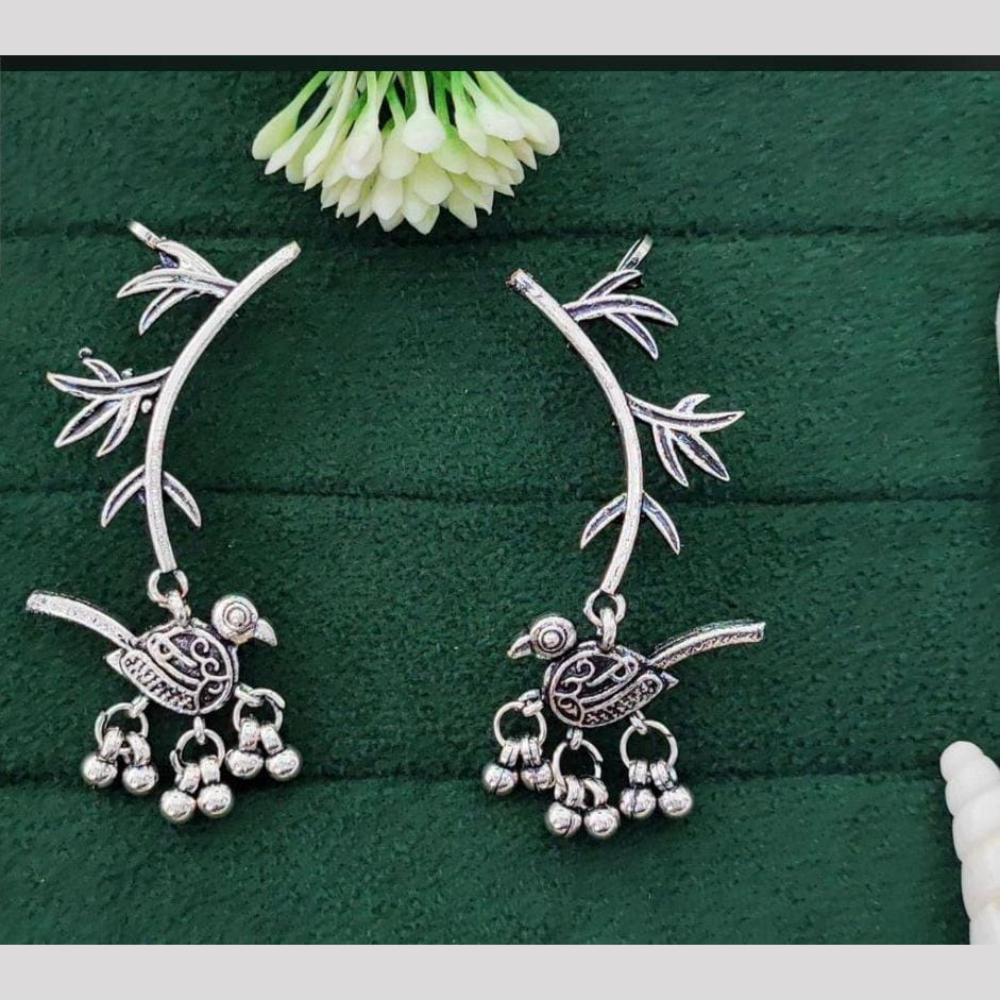 Manisha Jewellery Whimsical Bird Charm Rhodium Plated Ear Cuffs