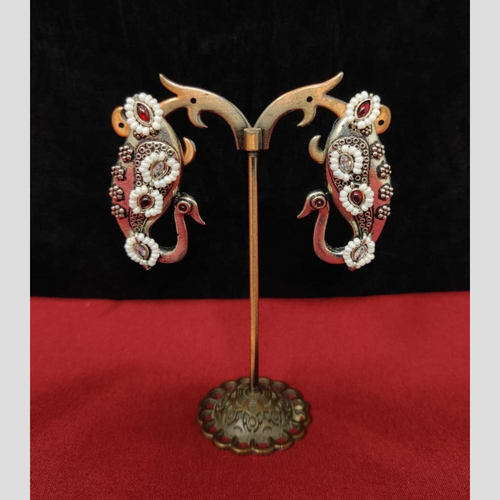 Manisha Jewellery Pota And Pearl Peacock Design Dangler Earrings