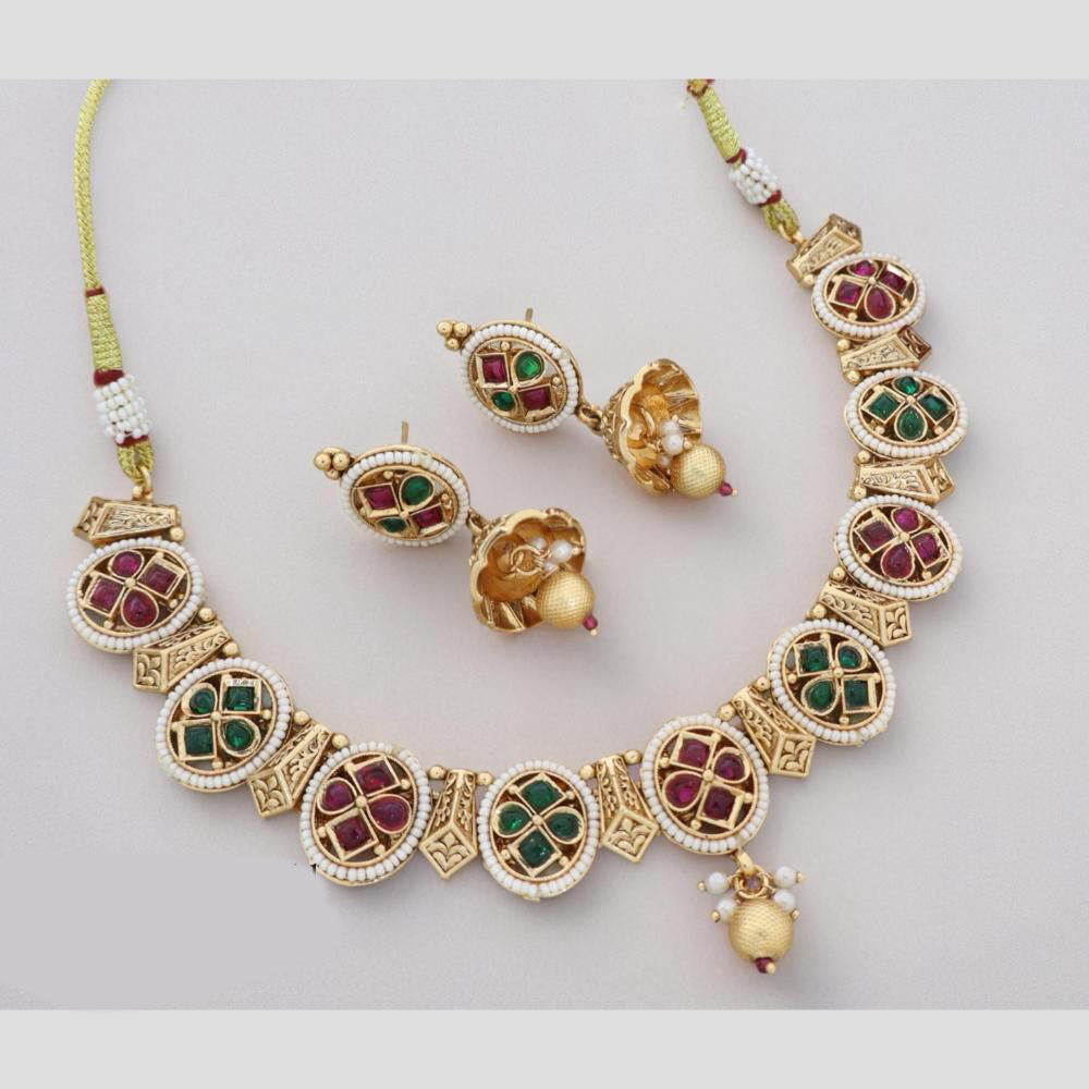 Manisha Jewellery Gold Plated Pota Stone And Pearls Necklace Set
