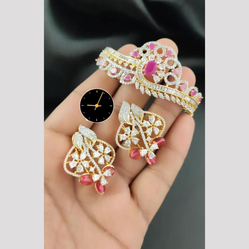 Manisha Jewellery American Diamond Earrings and Bracelet Set