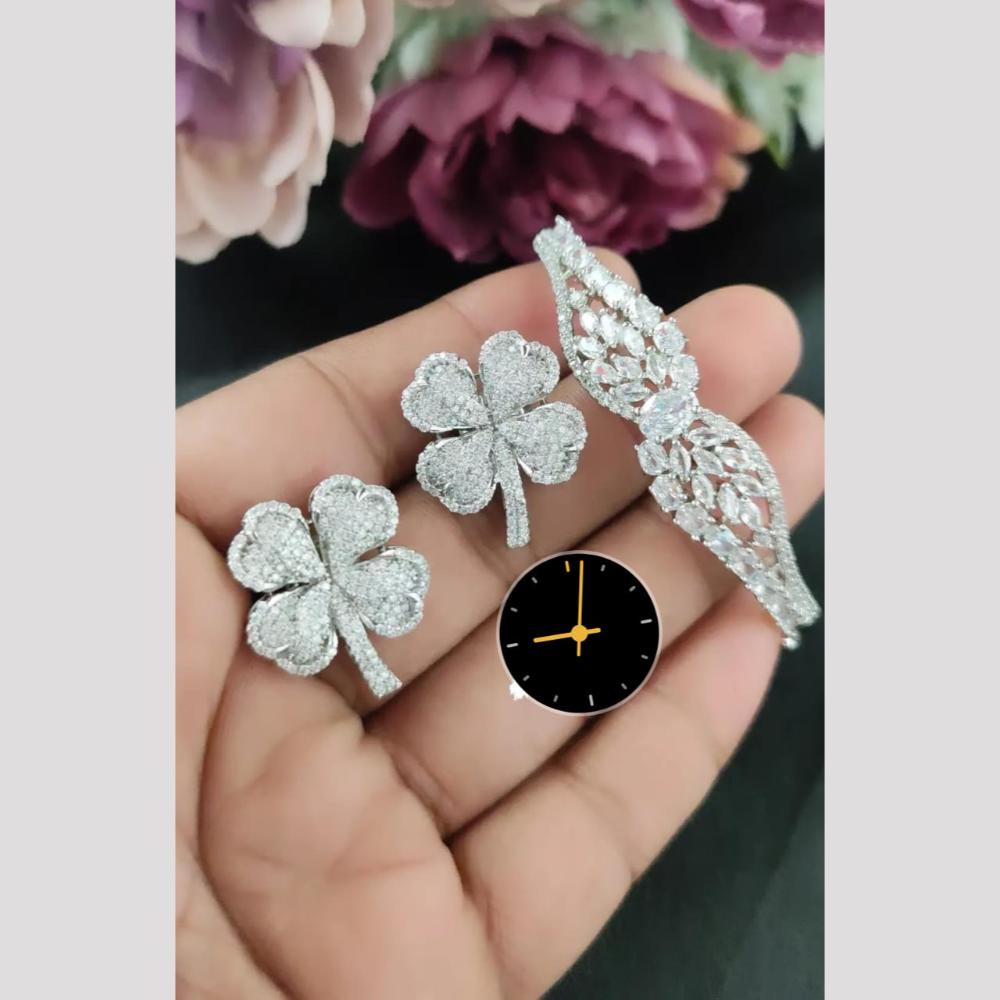 Manisha Jewellery American Diamond Earrings and Bracelet Set