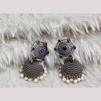 Manisha Jewellery Elegant Oxidised Plated Pota Stone And Pearl Jhumki Earrings 