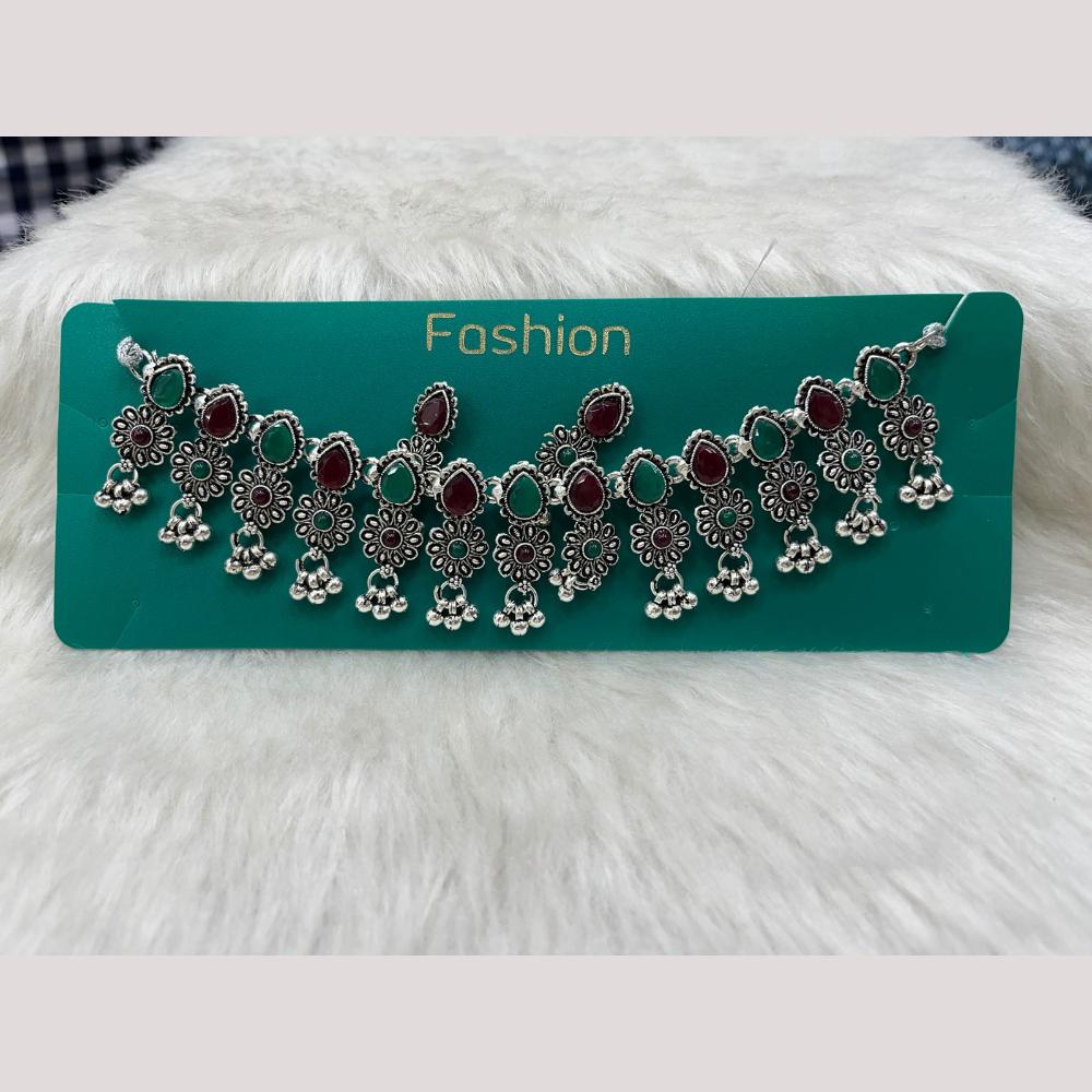 Manisha Jewellery Elegant Oxidised Plated Pota Stone Design Necklace Set