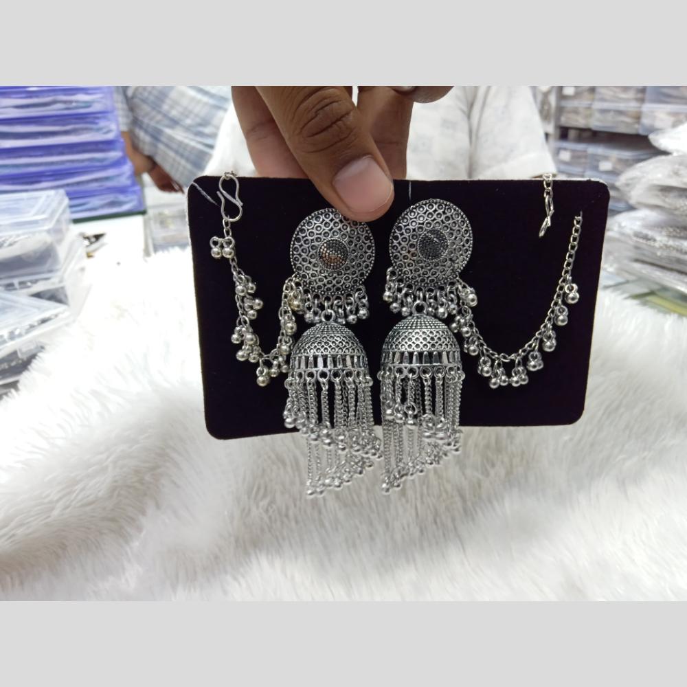 Manisha Jewellery Oxidized Rhodium Jhumka Earrings with Chain