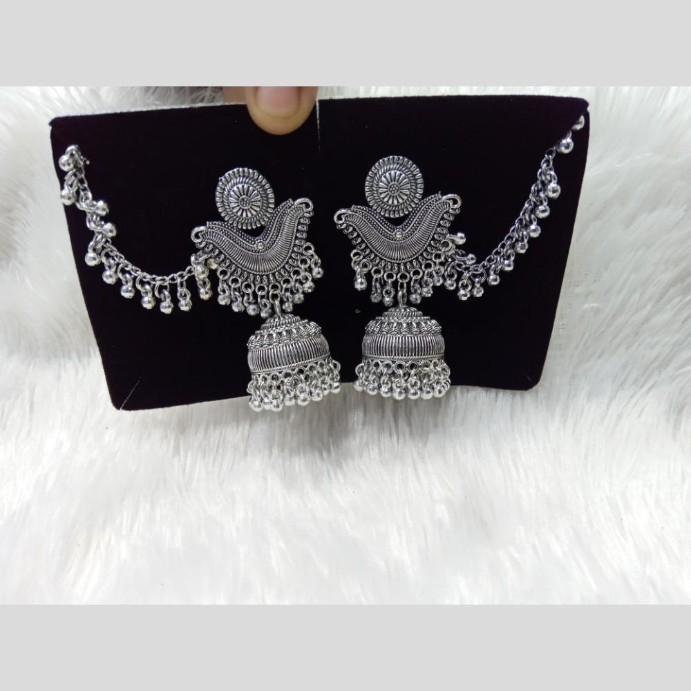 Manisha Jewellery Oxidized Rhodium Jhumka Earrings with Chain