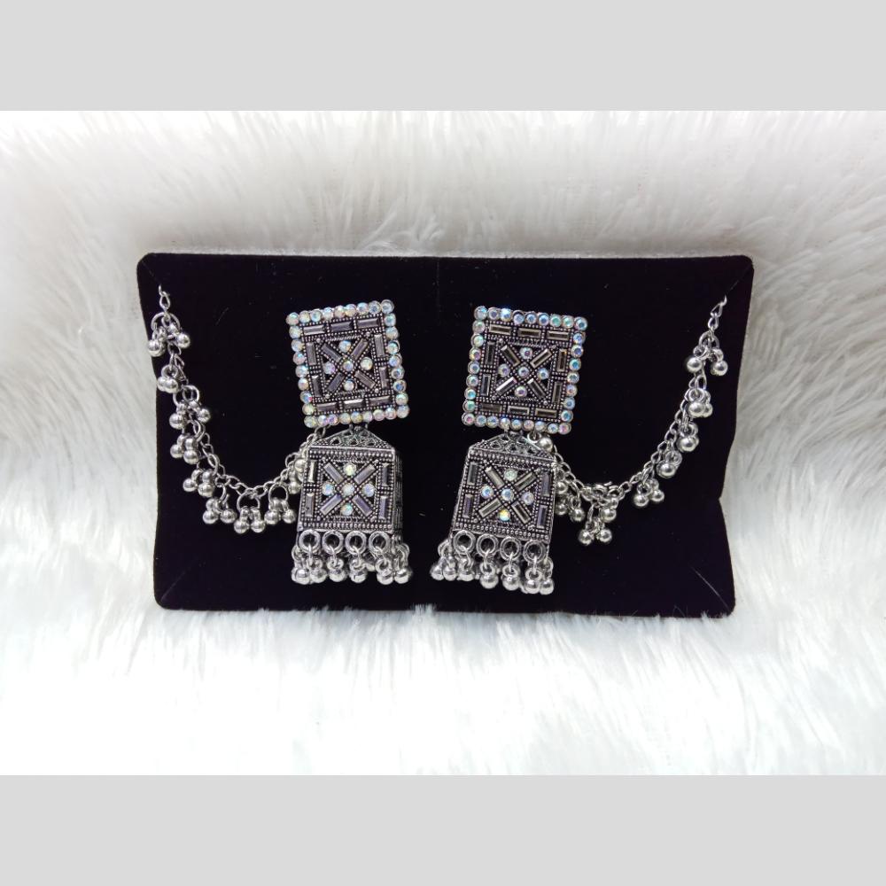 Manisha Jewellery Oxidized Rhodium Jhumka Earrings with Chain