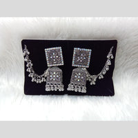 Manisha Jewellery Oxidized Rhodium Jhumka Earrings with Chain