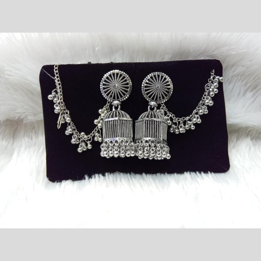 Manisha Jewellery Oxidized Rhodium Jhumka Earrings with Chain