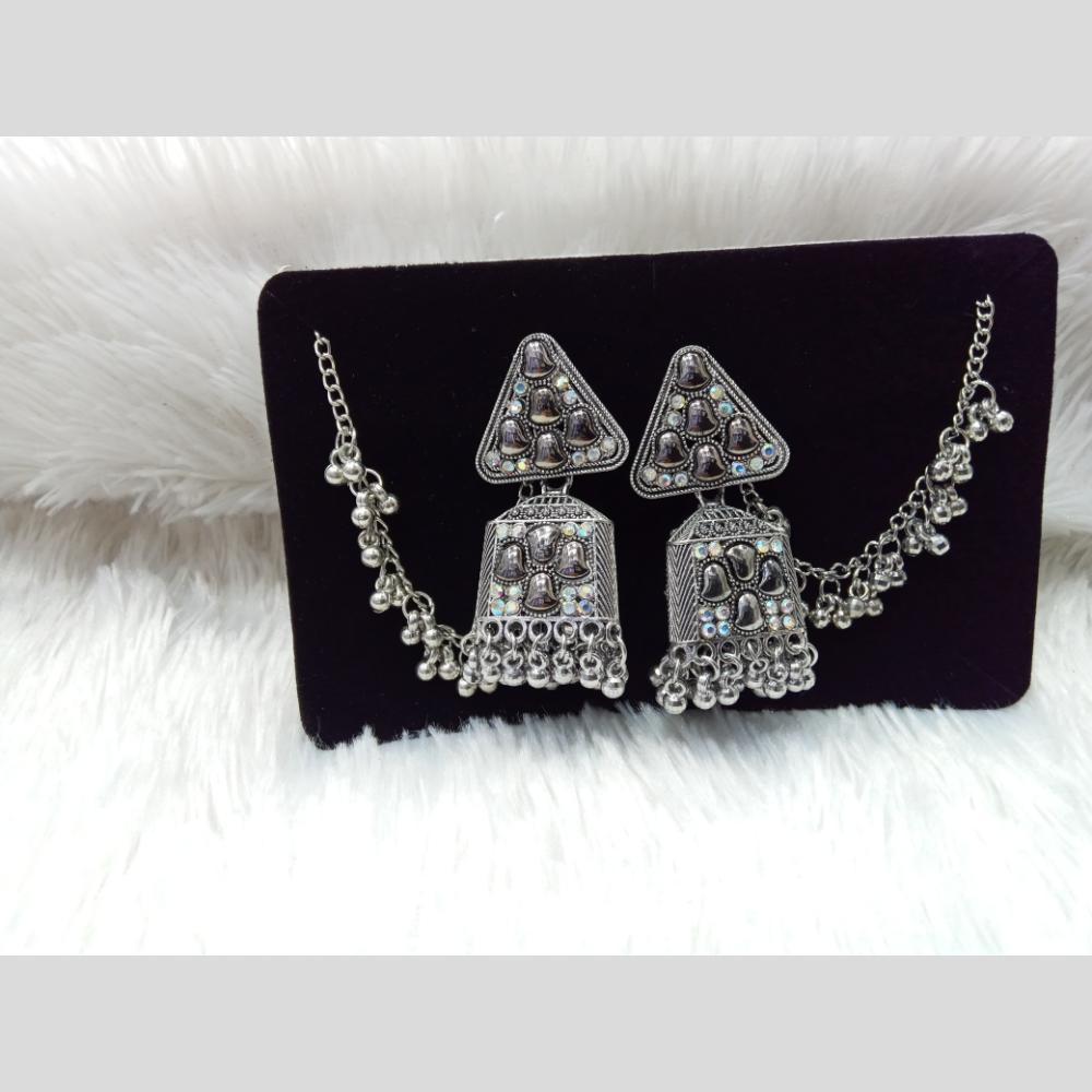 Manisha Jewellery Oxidized Rhodium Jhumka Earrings with Chain