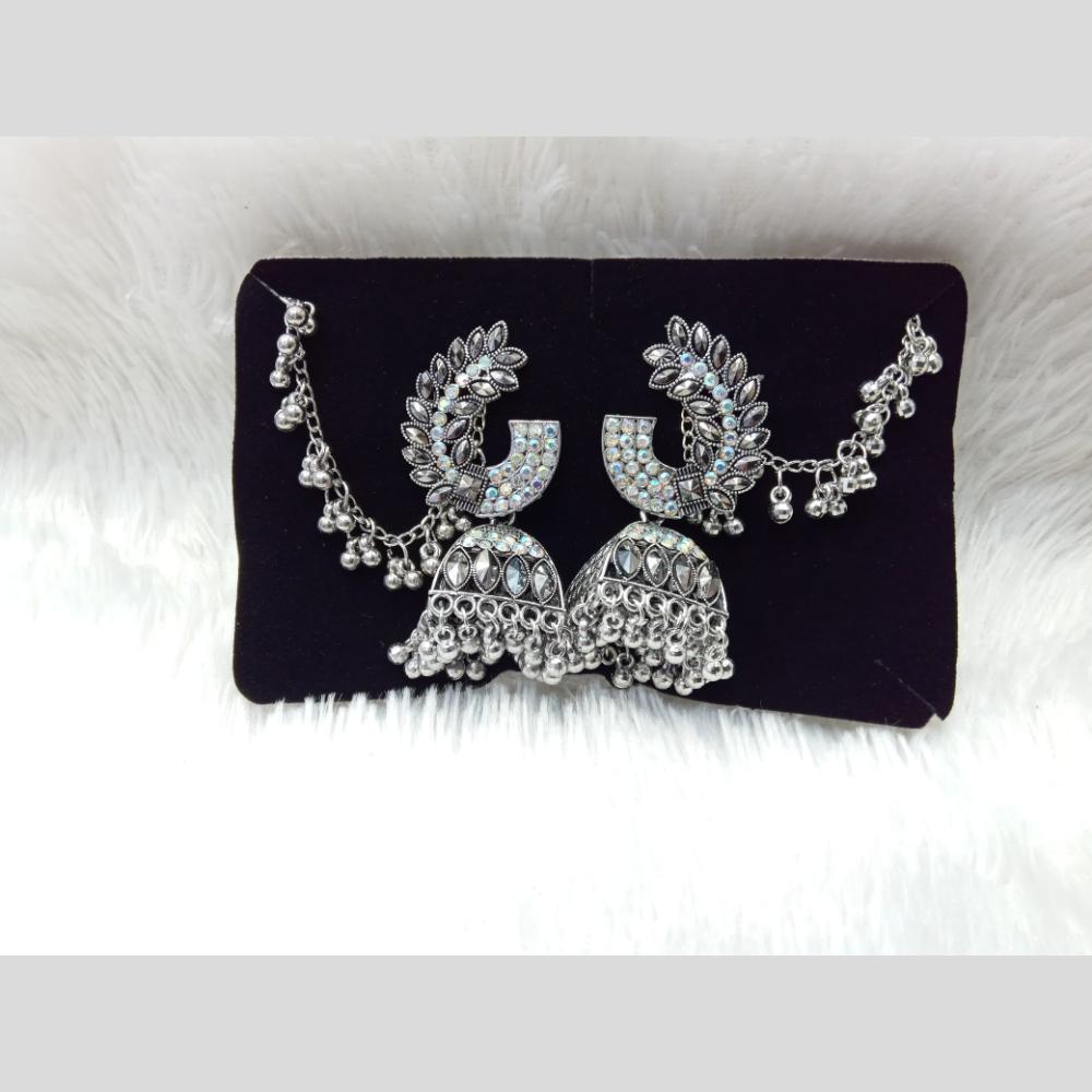 Manisha Jewellery Oxidized Rhodium Jhumka Earrings with Chain