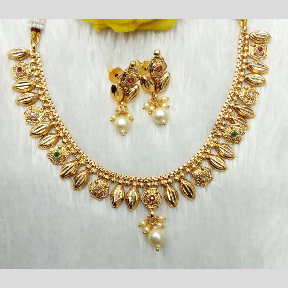 Manisha Jewellery Antique Finish Pota Stone Necklace Set with Pearl Drop