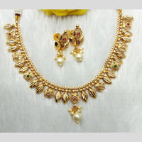 Manisha Jewellery Antique Finish Pota Stone Necklace Set with Pearl Drop