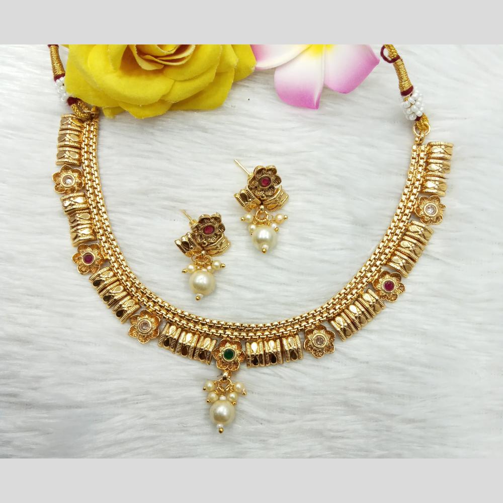 Manisha Jewellery Antique Finish Pota Stone Necklace Set with Pearl Drop