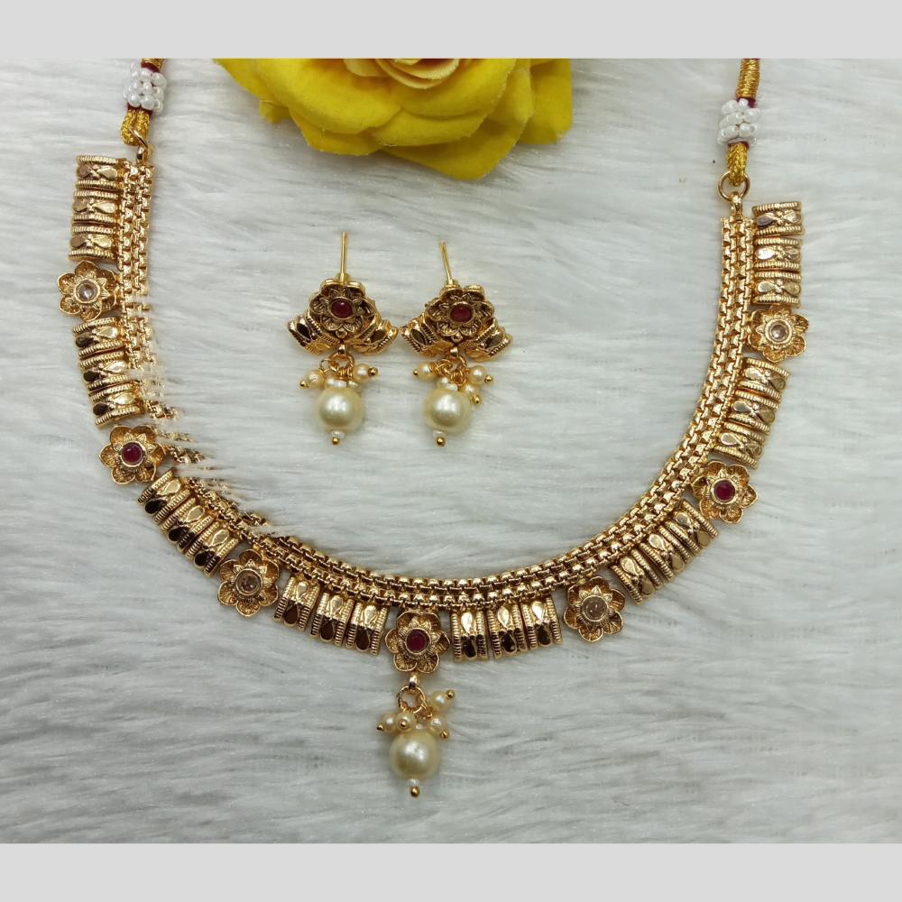 Manisha Jewellery Antique Finish Pota Stone Necklace Set with Pearl Drop