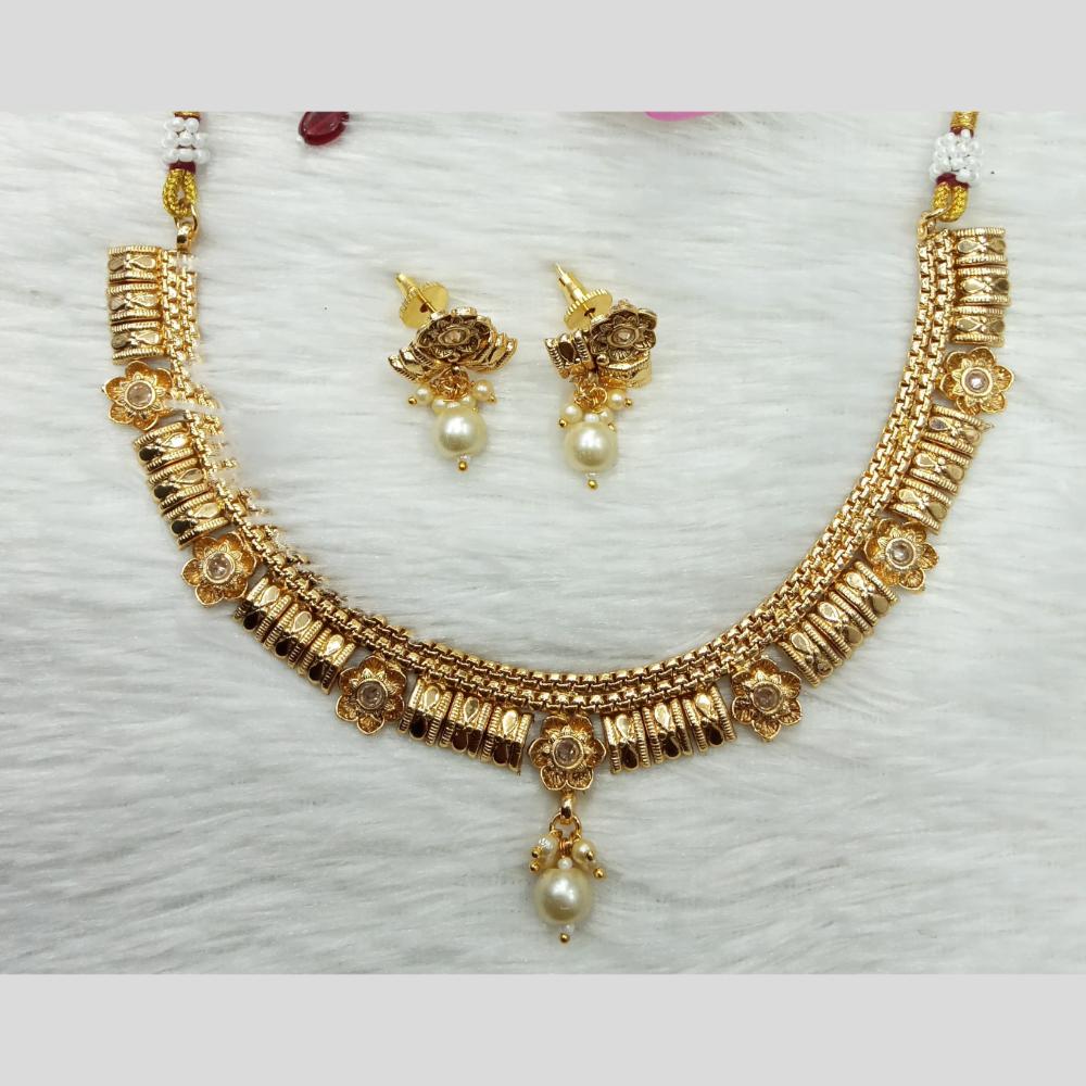 Manisha Jewellery Antique Finish Pota Stone Necklace Set with Pearl Drop