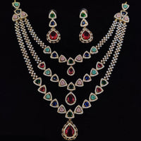 Manisha Jewellery Multi Layer Designer American Diamond Necklace Set
