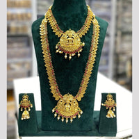 Manisha Jewellery Elegance Sparkle Gold Plated Pota Stone And Pearl Temple Double Necklace Set